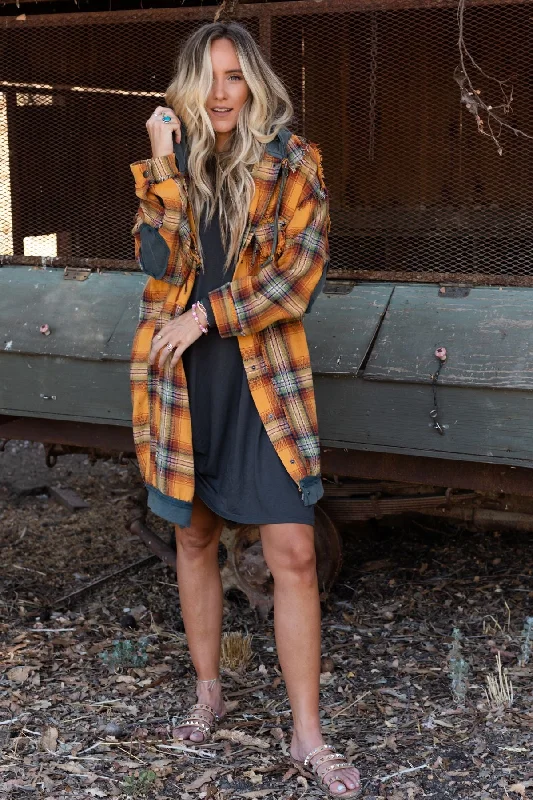 Flannel Layers Hooded Jacket - Orange Multi Tailored Jacket Straight Jacket A-Line Jacket Flannel Layers Hooded Jacket - Orange Multi Tailored Jacket Straight Jacket A-Line Jacket