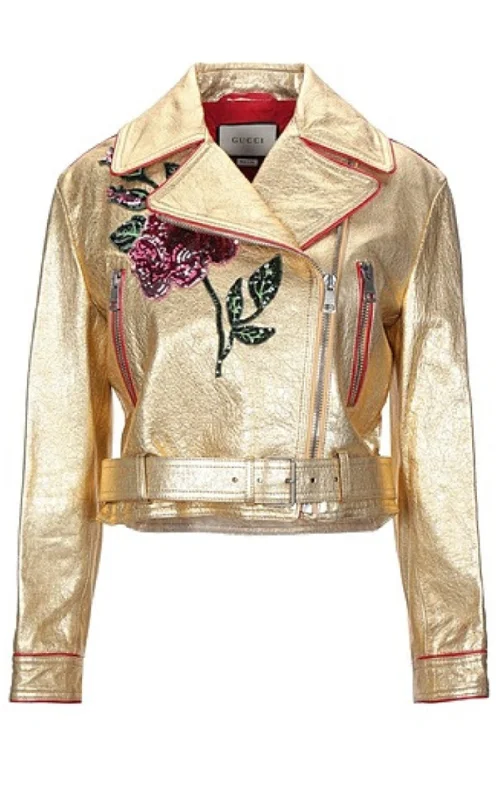 Gold Leather Short Biker Jacket