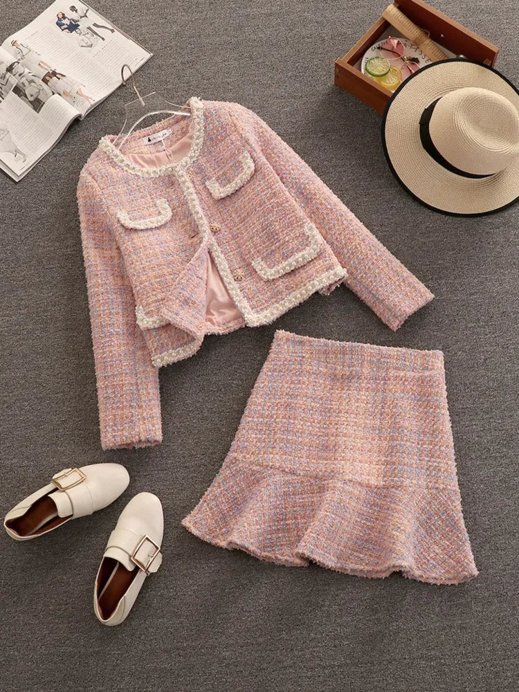 High Quality Fall Winter Plaid Tweed Skirt Two Piece Set Women Woolen Short Jacket Coat + Mermaid Skirt Suits Sweet 2 Piece Set Insulated Jacket Fitted Jacket Loose Jacket High Quality Fall Winter Plaid Tweed Skirt Two Piece Set Women Woolen Short Jacket Coat + Mermaid Skirt Suits Sweet 2 Piece Set Insulated Jacket Fitted Jacket Loose Jacket