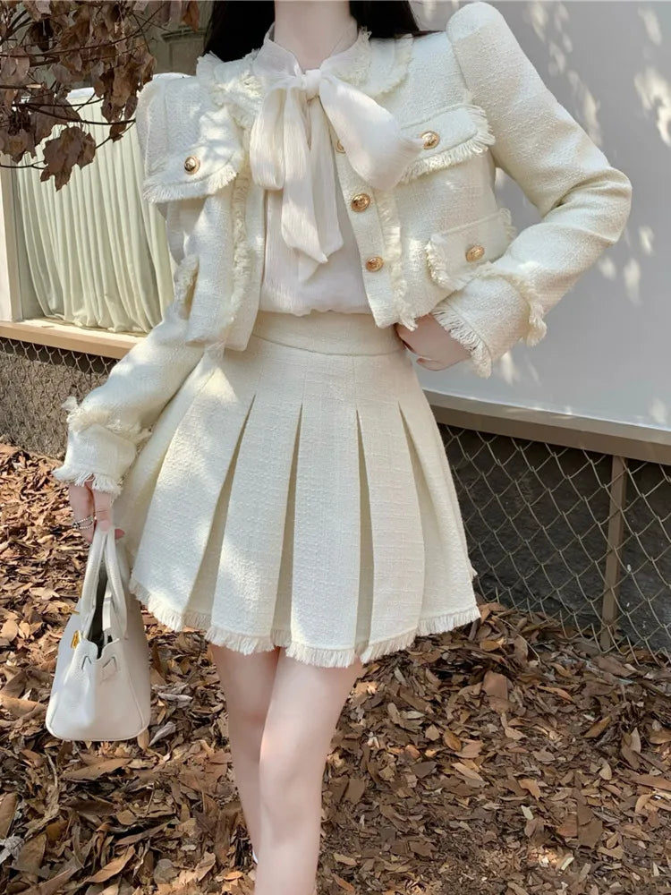 High Quality French Vintage Small Fragrance Two Piece Set Women Short Jacket Coat + Pleated Skirt Suits Luxury Brand 2 Piece Set Fleece Jacket Down Jacket Feather Jacket High Quality French Vintage Small Fragrance Two Piece Set Women Short Jacket Coat + Pleated Skirt Suits Luxury Brand 2 Piece Set Fleece Jacket Down Jacket Feather Jacket