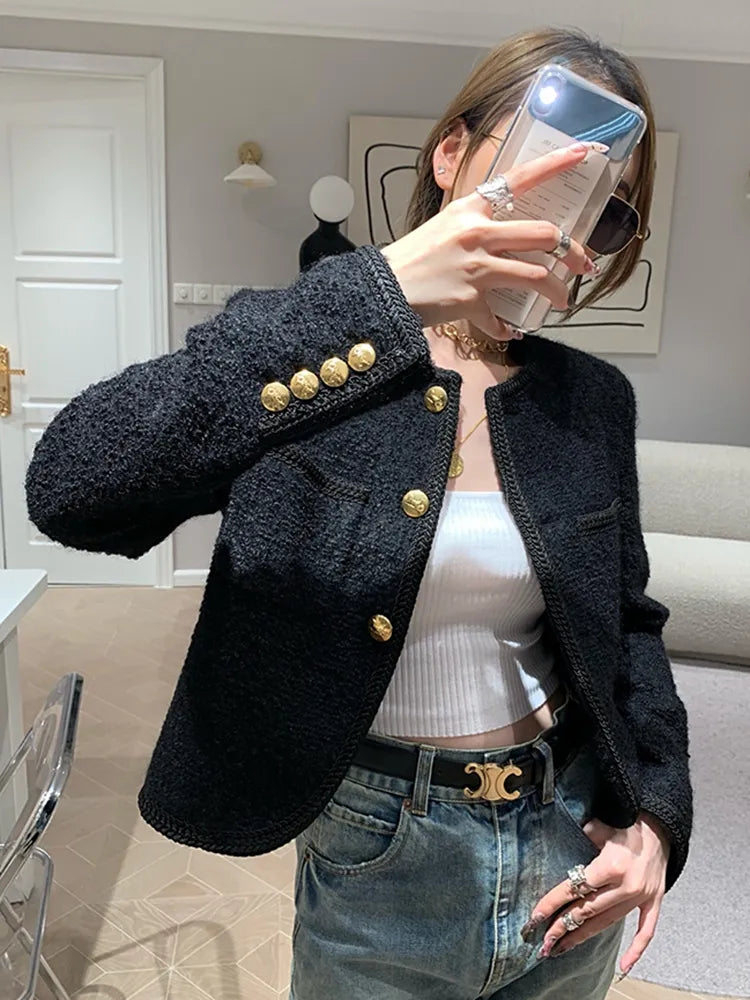 High Quality Luxury French Vintage Tweed Jacket Coat Women Autumn Winter Korean Chic Fried Street Woolen Coat Casaco Outwear