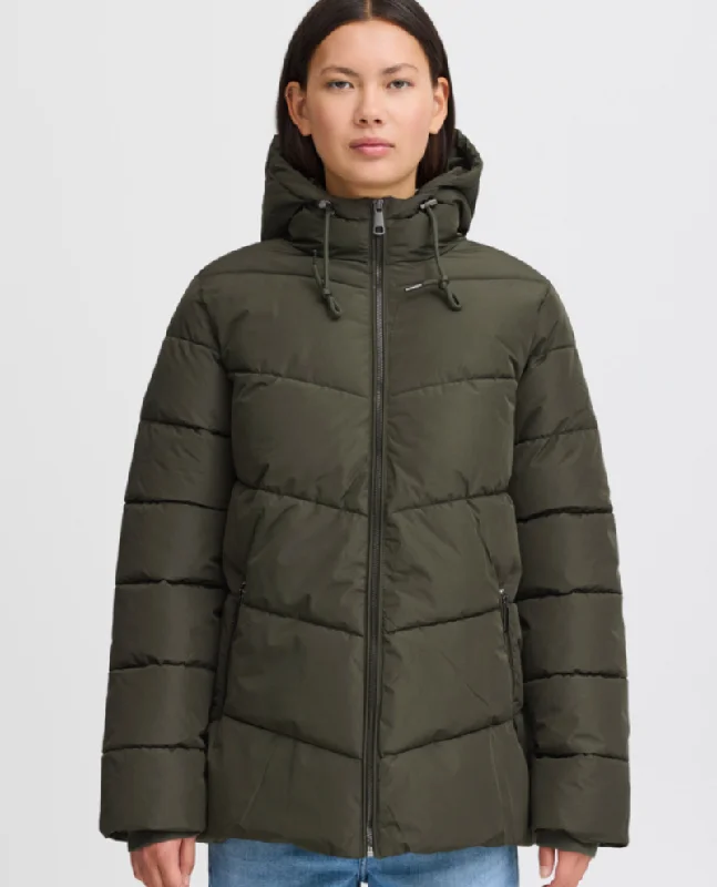 Ichi Zelana Forest Green Short Padded Jacket Denim Fabric Leather Fabric Suede Fabric Ichi Zelana Forest Green Short Padded Jacket Denim Fabric Leather Fabric Suede Fabric
