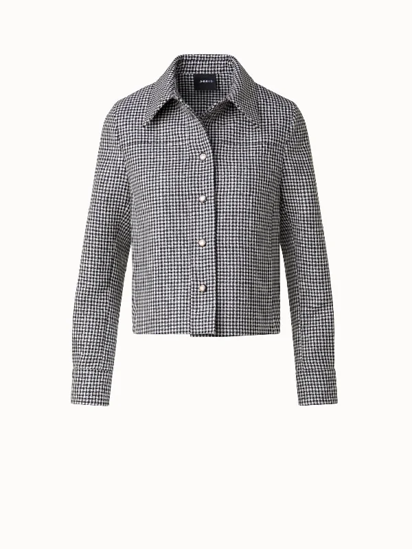Short Vichy Shirt Jacket in Wool Double-Face Notch Collar Jacket Peter Pan Collar Jacket Cowl Neck Jacket Short Vichy Shirt Jacket in Wool Double-Face Notch Collar Jacket Peter Pan Collar Jacket Cowl Neck Jacket