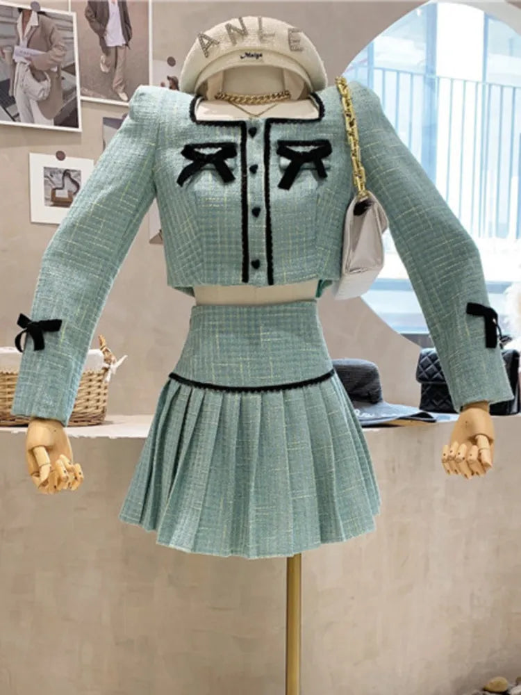 Small Fragrance Tweed 2 Piece Set Women Bow Short Jacket Coat + Skirt Suits Korean Sweet Outfits French Vintage Two Piece Sets Trench Coat Raincoat Waterproof Jacket Small Fragrance Tweed 2 Piece Set Women Bow Short Jacket Coat + Skirt Suits Korean Sweet Outfits French Vintage Two Piece Sets Trench Coat Raincoat Waterproof Jacket