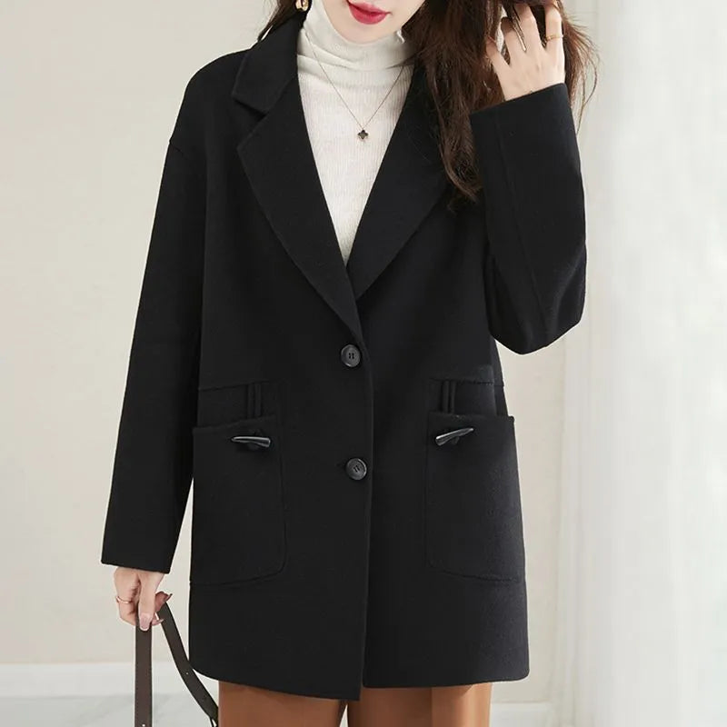 Winter Jackets 2023 Woman Thick Warm Casual Big Pocket Tweed Coat Temperament Turn-down Collar Korean Fashion Long Coat Women