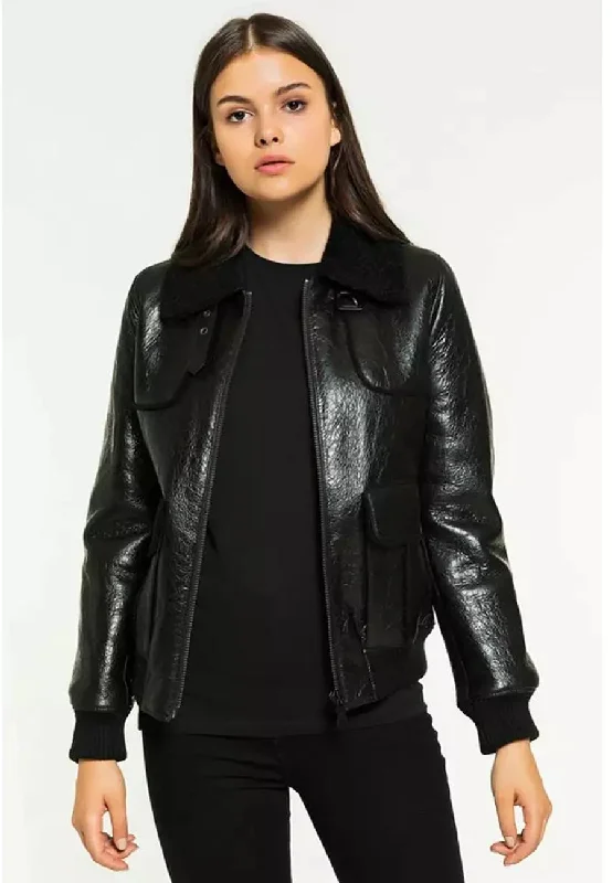 Women’s Black Leather Shearling Jacket