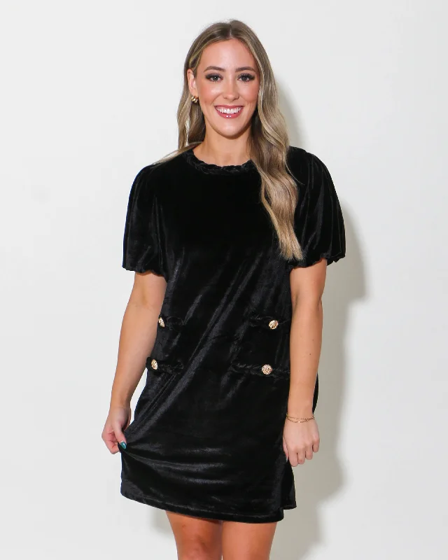 Black Puff Sleeve Velvet Mini Dress