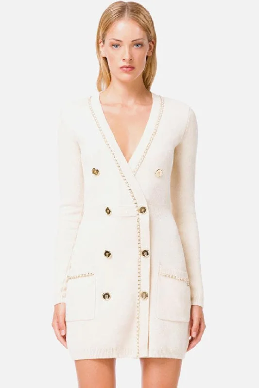 Chained Deep V Long Sleeve Buttoned Sweater Mini Dress - Cream Chic Halter Mini Dress Chained Deep V Long Sleeve Buttoned Sweater Mini Dress - Cream Chic Halter Mini Dress