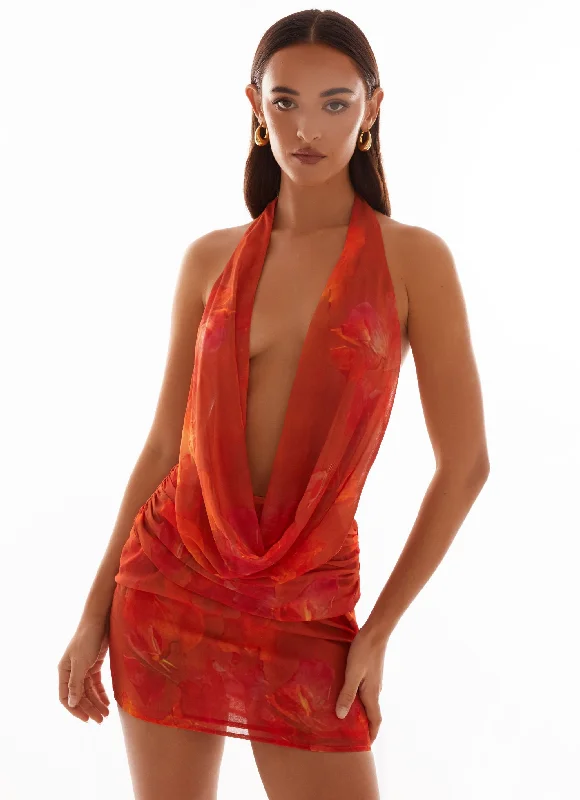 Elysia Chiffon Mini Dress - Amber Stylish Puff Sleeve Mini Dress