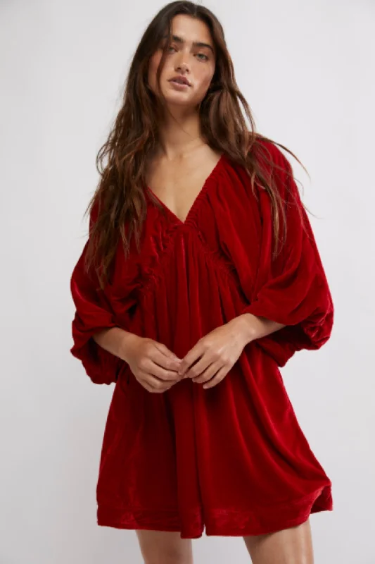 Free People: Portia Velvet Mini Dress in Rubies