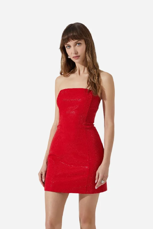 ASTR Mira Rhinestone Mini Dress in Red Trendy Button-Detail Mini Dress