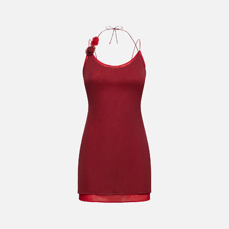 Oseree Rose Mini Dress - Merlot