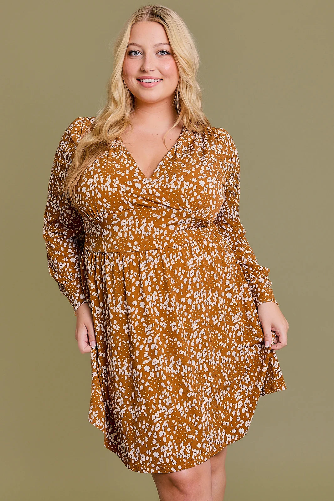 Plus Size Animal Print Banded Waist Wrap Mini Dress