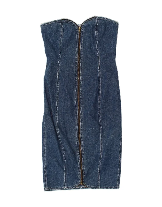 VINTAGE Womens Strapless Denim Dress EU 36 Small Blue
