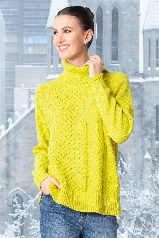 Alison Sheri A44042 Jumper Roll Neck Textured Knit Lime Green