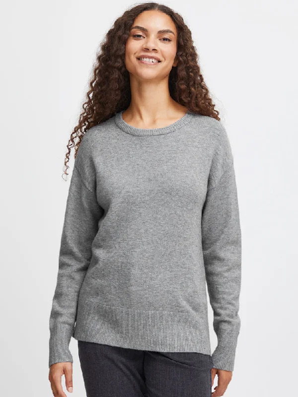 B Young ByNonina O-Neck Jumper Mid Grey Melange