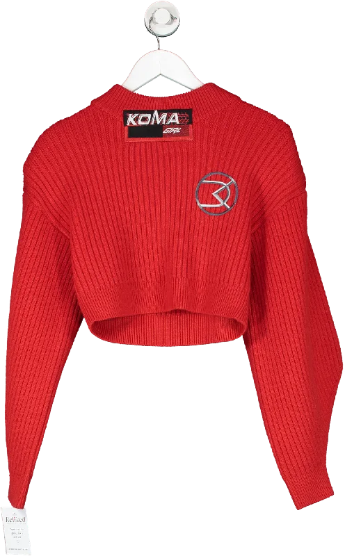 David Koma Red Koma Girl Cropped Ribbed Jumper UK S Transparent Opaque Sheer