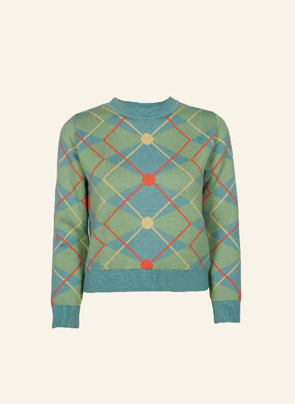 Esther - Green/Blue Argyle Jumper