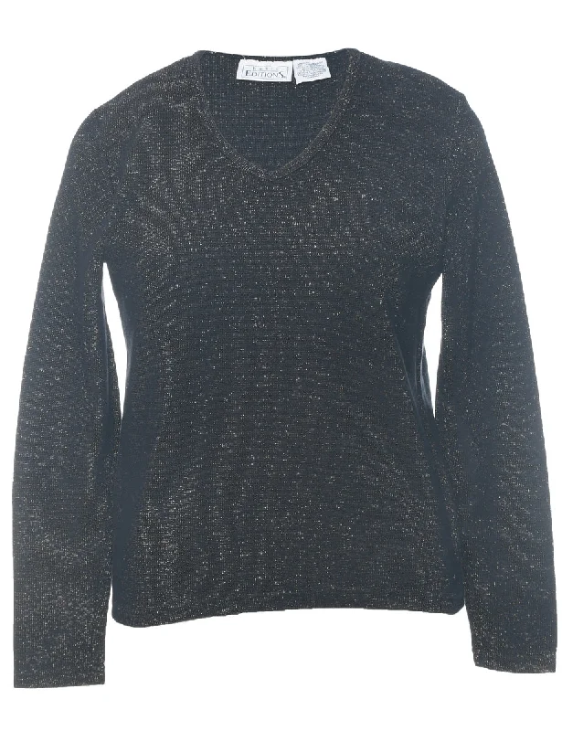 Lurex Thread Pattern Jumper - M Terry Terry Cloth Terry Knit