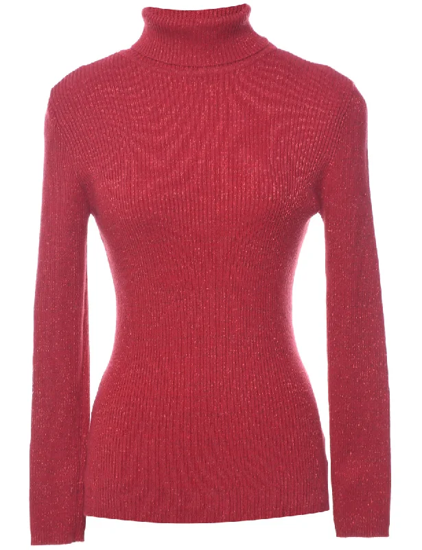 Lurex Thread Pattern Turtleneck Jumper - M Plaid Sweater Polka Dot Checkered