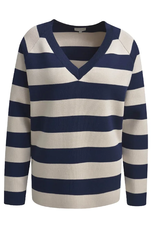 Milano 43-5048-9710 Navy Stripe V-Neck Jumper with Raglan Sleeves