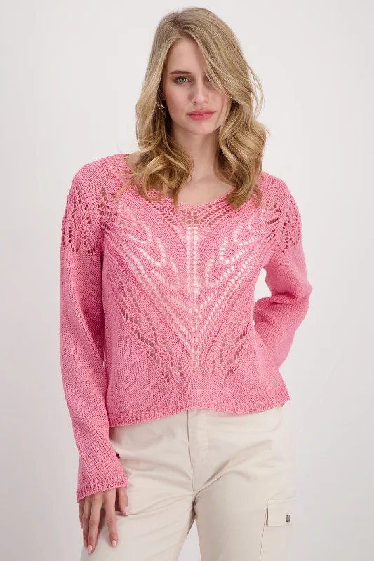 Monari 408455 Pink Smoothie Loose Knit V-Neck Jumper