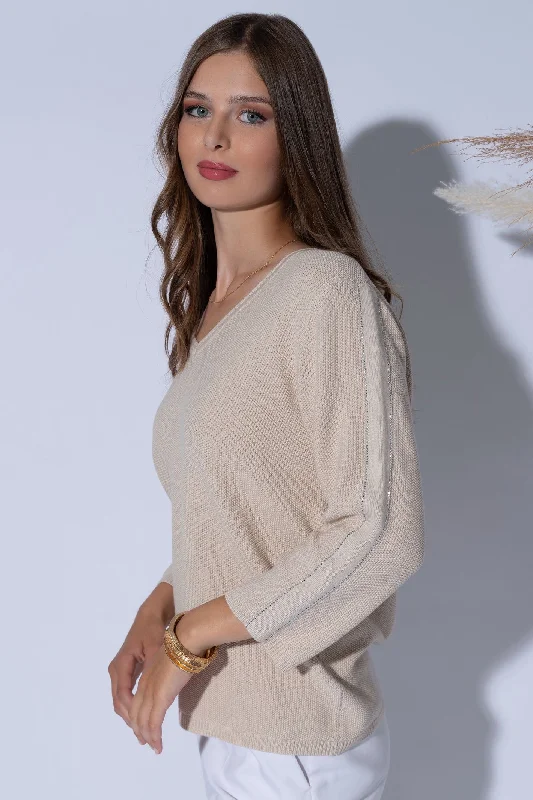 Passioni 15093 Beige Diamante Sleeve Jumper