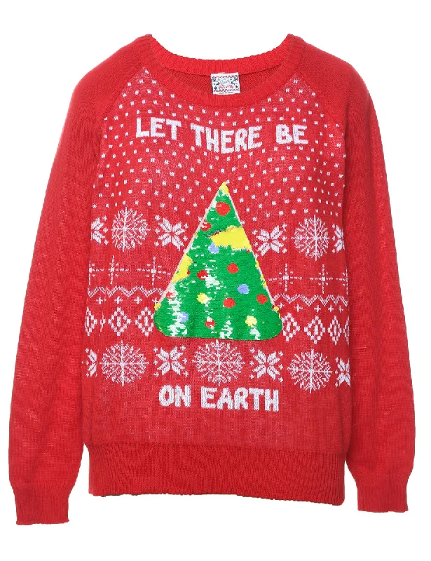 Red Christmas Jumper - L Front Pockets Side Pockets Patch Pockets