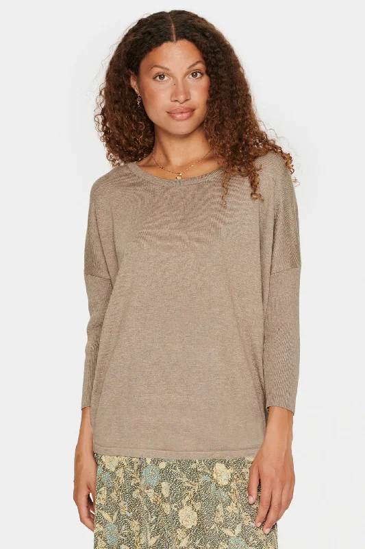 Saint Tropez 30500003 A2561 MilaSZ Round Neck Jumper Brown Atmos Melange