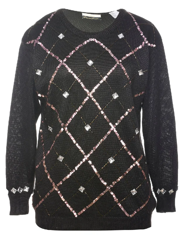 Sequined Black Jumper - M