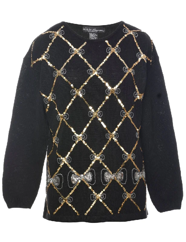 Sequined Black Jumper - S