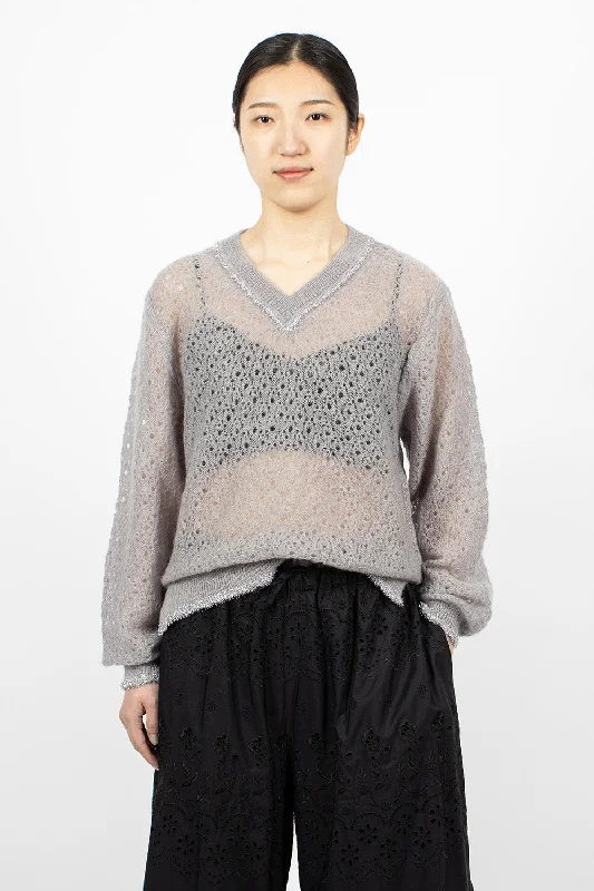Tinsel Knit Jumper Light Grey Turtle Neck Boat Neck Asymmetrical Neck