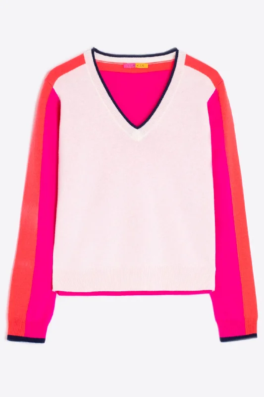 Vilagallo 30906 Ecru Pink V-Neck Jumper