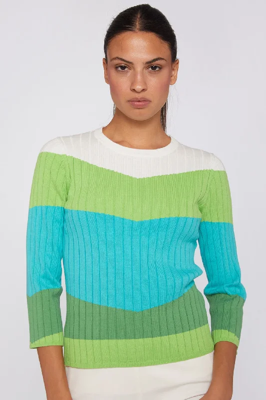 Vilagallo 30928 Canale Green Colour Block Ribbed Jumper