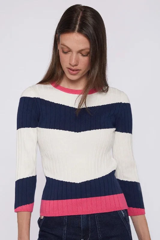 Vilagallo 30929 Canale Navy White Colour Block Ribbed Jumper