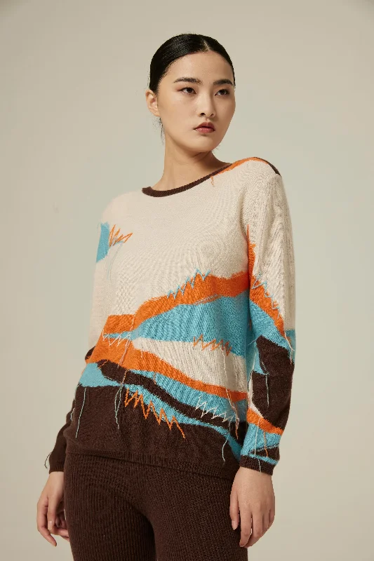 Women's boat neck cashmere jumper Chenille Brocade Lace