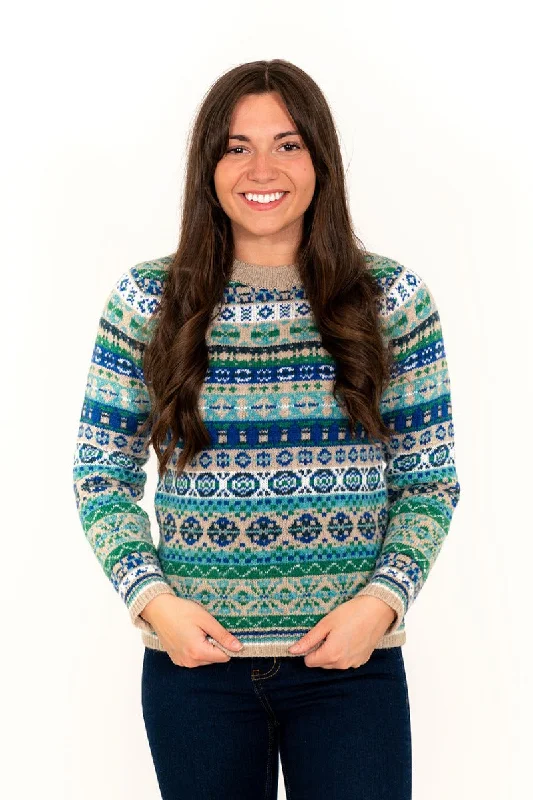 Womens Drumtochty fair isle jumper - Blue Green