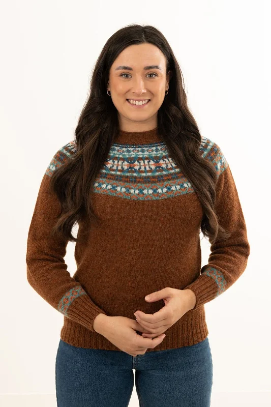 Womens Festival yoke fair isle jumper - Light Rust