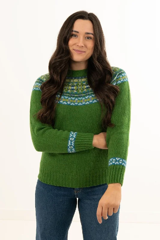 Womens Festival yoke fair isle jumper - Green