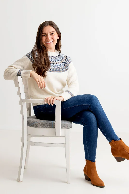 Womens Festival yoke fair isle jumper - Winter white