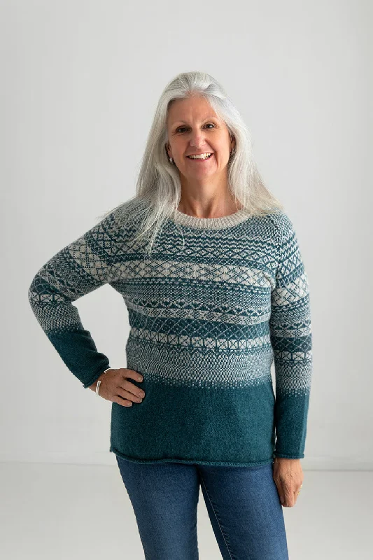 Womens Lace Fair Isle Tunic Jumper - storm