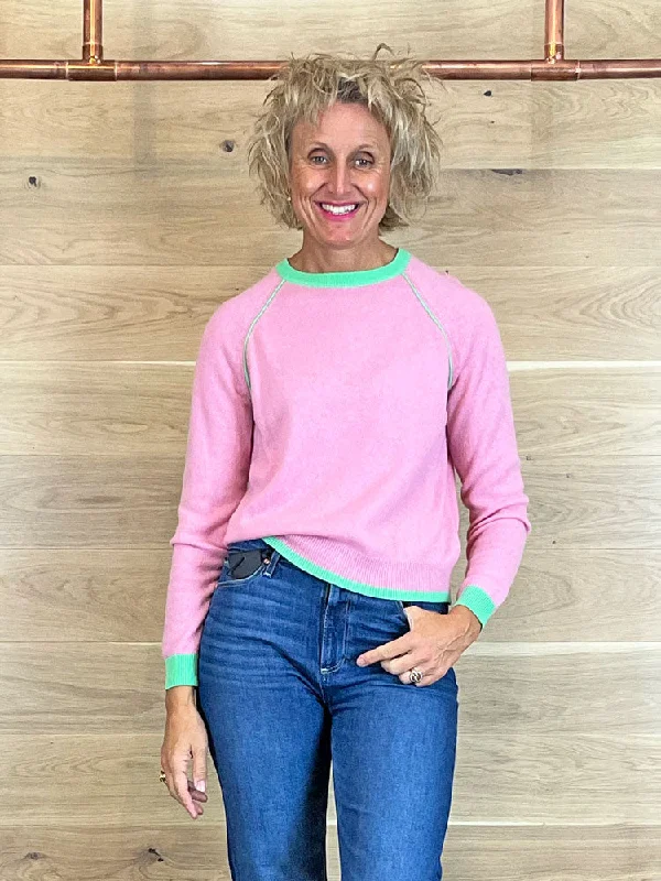 Absolut Cashmere Berkeley Jumper Pink & Green Glossy Satin Silk