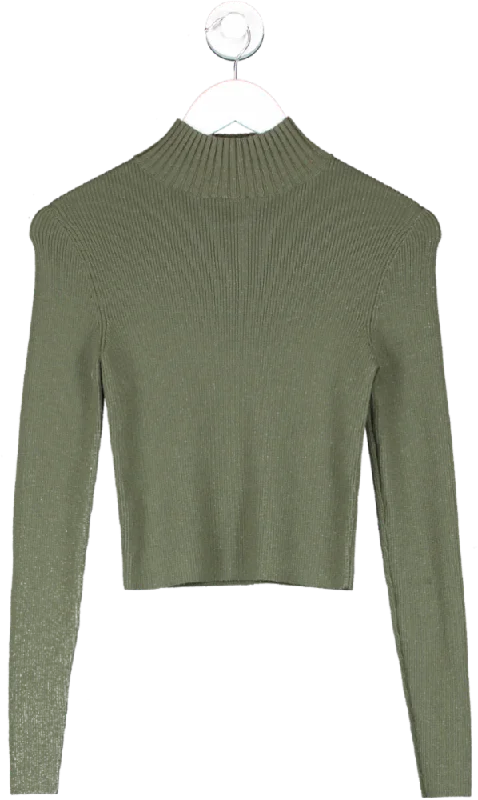 Alice + Olivia Green Senaida Cropped Lightweight Rib Mock Neck Jumper UK S/M Boxy Sweater Fitted Sweater A-Line Alice + Olivia Green Senaida Cropped Lightweight Rib Mock Neck Jumper UK S/M Boxy Sweater Fitted Sweater A-Line