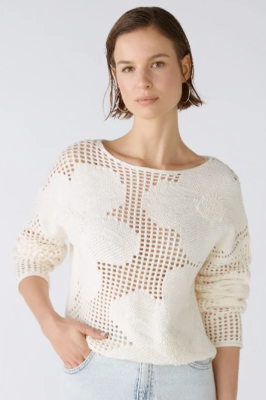 Oui 0086664 Gardenia Cream Mesh Knit Jumper Fleece Fabric Down Fabric Feather Fabric Oui 0086664 Gardenia Cream Mesh Knit Jumper Fleece Fabric Down Fabric Feather Fabric