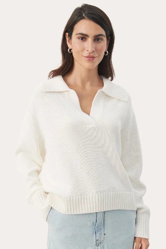 Part Two 30308436 ElindaPW PU Tofu Cream Split Neck Jumper Slim Fit Regular Fit Oversized Part Two 30308436 ElindaPW PU Tofu Cream Split Neck Jumper Slim Fit Regular Fit Oversized