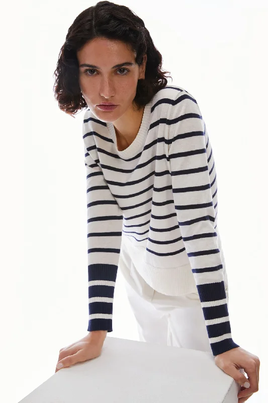 Pennyblack 2411361033200 Ilare Navy White Striped Cotton Cashmere Jumper Hooded Caped Shawl Collar Pennyblack 2411361033200 Ilare Navy White Striped Cotton Cashmere Jumper Hooded Caped Shawl Collar