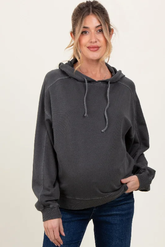 Black French Terry Hooded Maternity Sweatshirt