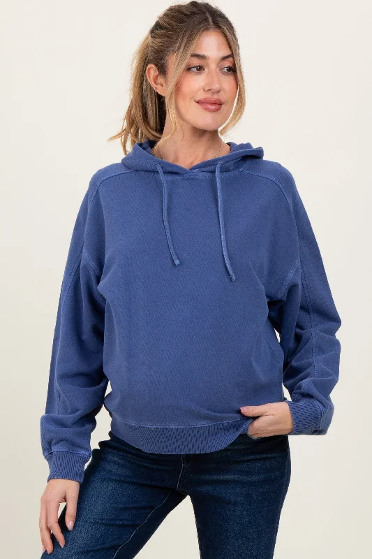 Blue French Terry Hooded Maternity Sweatshirt