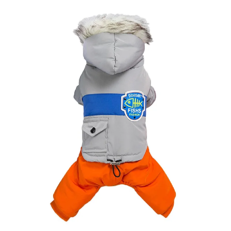 Max Dog Puppy Pet Hooded Down Jacket Coat Clothes Costume Winter Jumpsuit Gray S