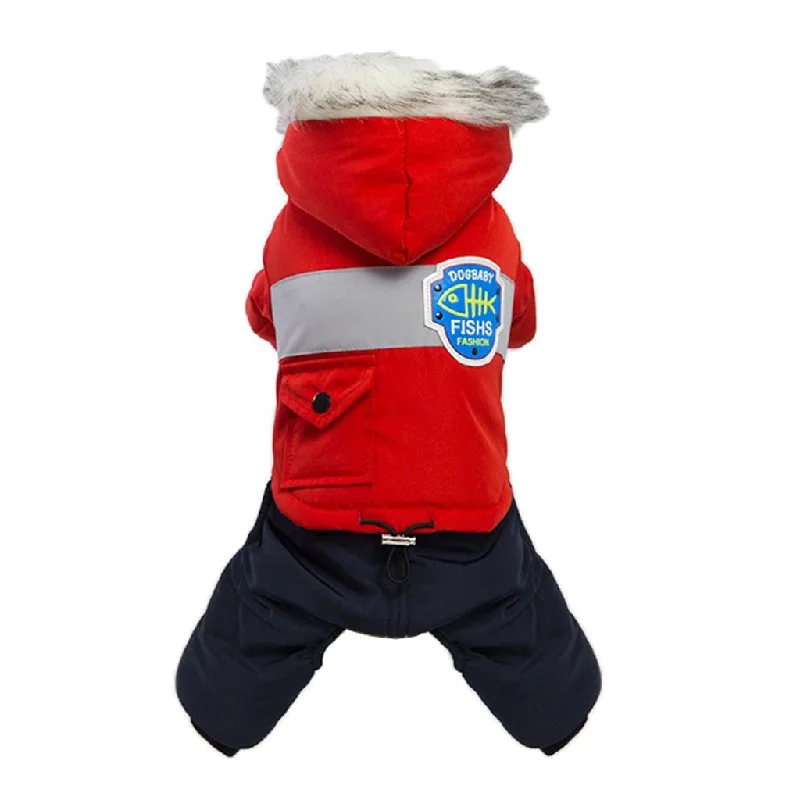 Max Dog Puppy Pet Hooded Down Jacket Coat Clothes Costume Winter Jumpsuit Red S